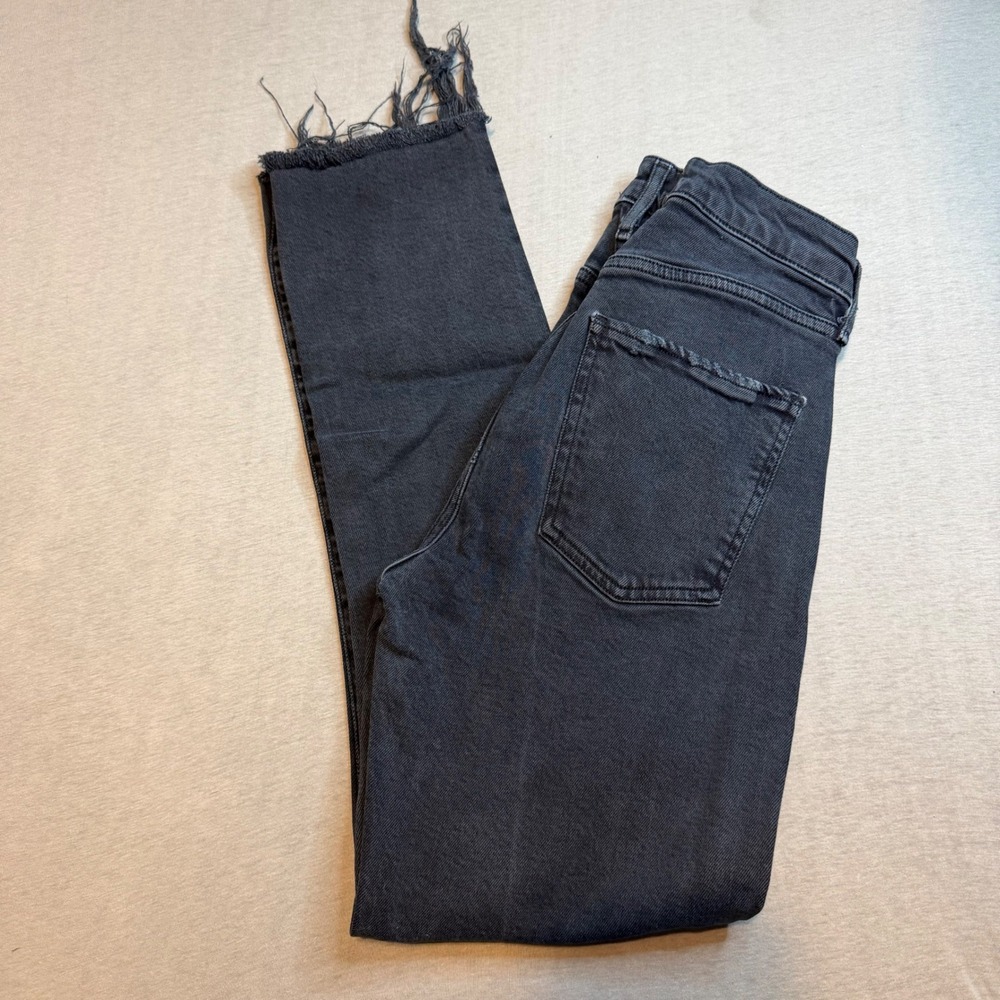 Agolde Toni Mid Rise Straight Leg Jeans Washed Black Distressed Size 27